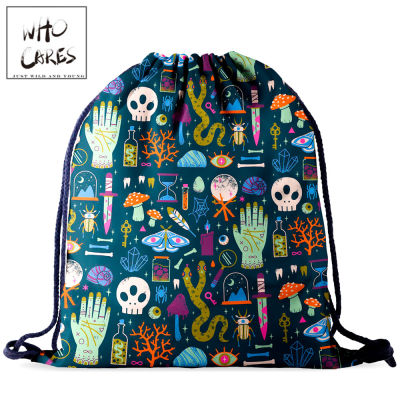 Who Cares Cartoon Drawstring Bag Girl School Shoe Bag For Women Backpack Pouch Shopping Bag Skull 3D Print Portable Travel Bag
