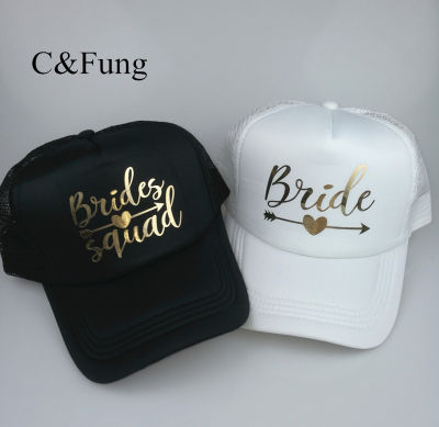 C&amp;Fung personalized BRIDE SQUAD trucker Hat arrow design gold print bridal party hats Baseball Trucker Snapback Beach Cap Hat