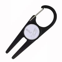 Golf Divot Repair Tool Switchblade Pitch Groove Cleaner Golf Pitchfork with Golf Marker 2 colors white black 24mm marker Clasp