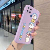 Yiเวปไซต์สำหรับ Realme C15,เคสโทรศัพท์ซิลิโคนลายสี่เหลี่ยมด้านข้างแมวลายการ์ตูนโดราเอมอนเคสฝาหลังเต็มกล้องป้องกันซอฟท์เคส