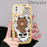 Chenyyka เคส A10 M11 A11กาแลคซีของปลอกสำหรับ Samsung เคสลายการ์ตูนหมีสีน้ำตาลหลากสีเนื้อครีมเคสโทรศัพท์โปร่งใสขอบแบบลูกคลื่นเคสนิ่มป้องกันซิลิโคนง่ายเคสใส