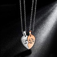 Hearts Necklace for Women Stitch Necklaces Female Angel Pendant Trend Neck Silver Color Fashion Couples Gift Stainless Steel