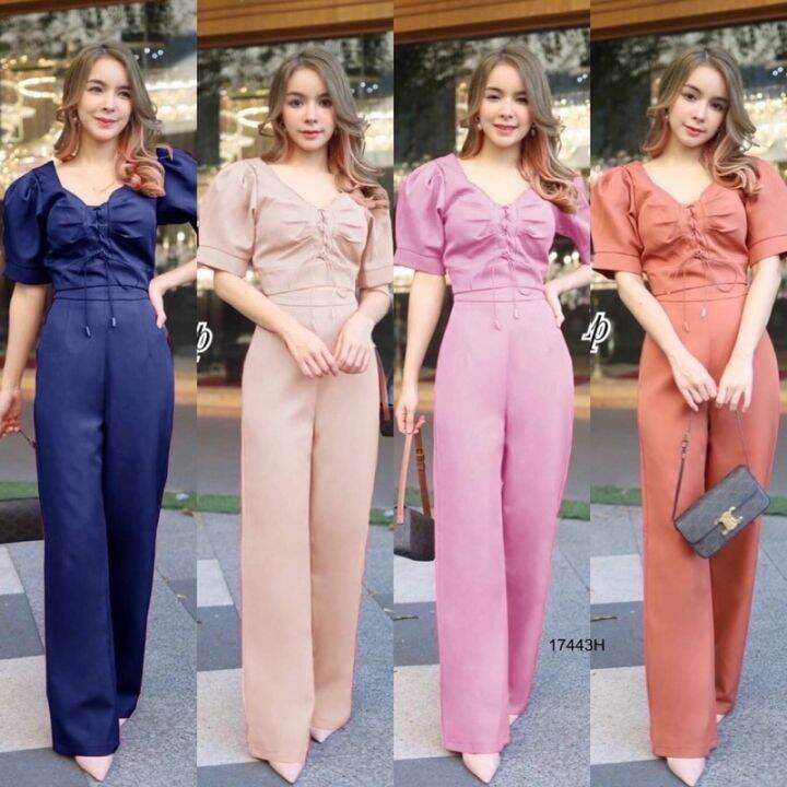 set-2-ชิ้น-เซตเสื้อครอป-อกไขว้ร้อยเชือกอก-ผูกโบว์-มาพร้อมกางเกงขายาว-งานสุดหรู-ทรงเข้ารูปสวย
