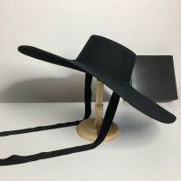 Fedora หมวกสำหรับผู้หญิงในฤดูใบไม้ร่วงฤดูหนาวสูงบนแจ๊สสีดำ100 ขนสัตว์หมวกยอดแบนบิ๊กปีกกว้างหมวกหญิง Windproof ใหม่2021