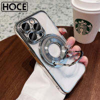 HOCE เคสโทรศัพท์สีม่วงใสเคลือบหรูหราสำหรับ iPhone 15 14 13 12 11 Pro Max 14 Plus ชาร์จไร้สายฝาครอบชุดเกราะขาตั้ง