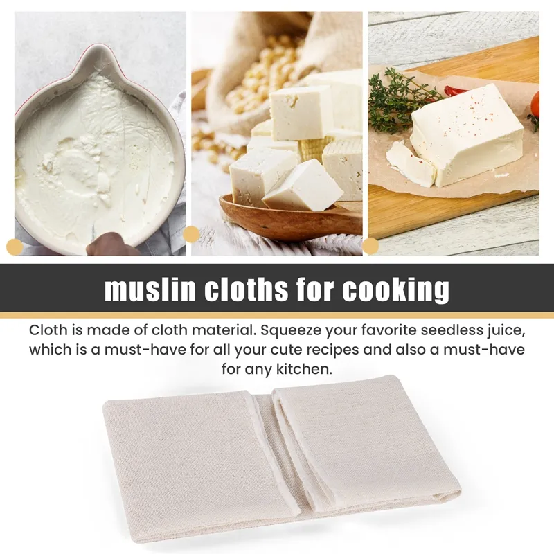 Muslin Cloths for Cooking, Pack of 5 (50X50CM), Unbleached, Cotton Reusable  and Washable Cheese Cloths for Straining