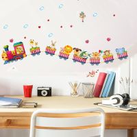 wallpaper sticker for wall wallpaper dinding wallpaper sticker for wall wallpaper XUNJIE Cute Animal Cartoon Kindergarten Driving Train Children Room Train Wall Stickers Wall Decoration Mural Art Decal