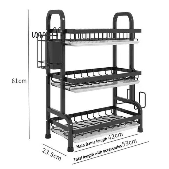 ที่คว่ำจาน-ที่ใส่ช้อนส้อม-สแตนเลส-2-3-ชั้น-ชั้นวางจาน-ชั้นวางจานชาม-พร้อมถาดรองน้ำ-ชั้นวางถ้วยจาน-ที่วางจาน-ชั้นวางของในครัว-dish-drying-rack