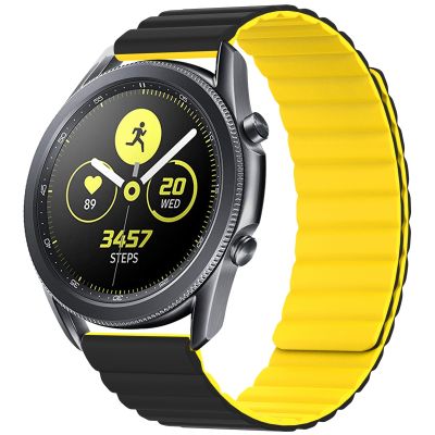 22มม. สำหรับ Samsung สมาร์ทวอท์ชสายนาฬิกาแม่เหล็กซิลิโคนสากล (สีดำ + สีเหลือง)