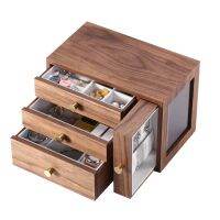 Black Walnut Wood Solid Wood Jewelry Case with Mirror Wooden Jewelry Storage Box