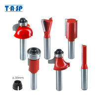 TASP 6Pcs เครื่องตัดไม้6.35Mm Shank ทังสเตนคาร์ไบด์ Router Bits &amp; Collet Kit สำหรับงานไม้เครื่องมืออุปกรณ์เสริม