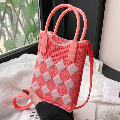 2023 New Korean Ins Knitted Bags Fashion Girl One-Shoulder Bag Portable Mini Cute Mobile Phone Bag