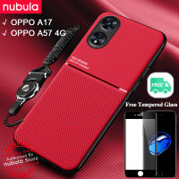 Nebula สำหรับ OPPO A17 | Oppo A57 4G ปลอกฟรีกระจกนิรภัย Silky รู้สึกหนัง Hp OPPO A17 A57โทรศัพท์มือถือกรณีกันกระแทกรถแม่เหล็กปกหลัง Lanyard ชุดทำความสะอาดหน้าจอสำหรับ OPPO A17 A57 4G