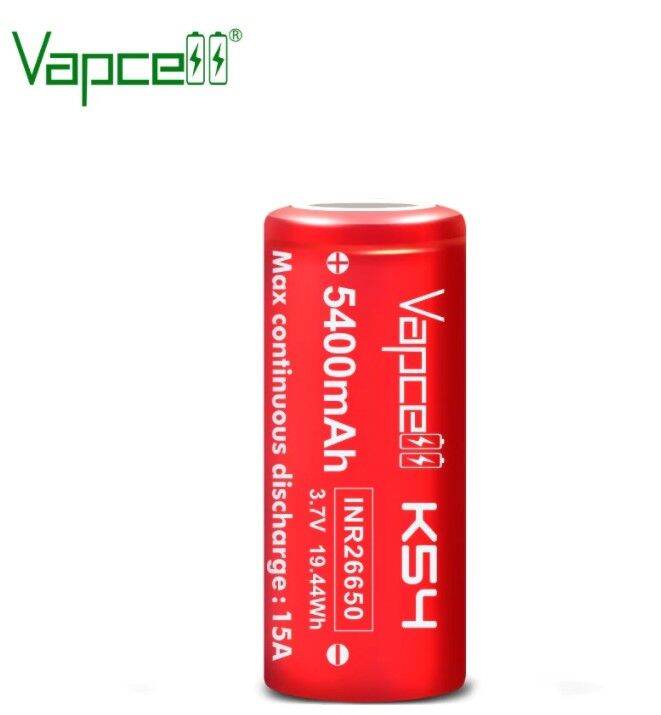 ถ่านชาร์จ-vapcell-k54-inr26650-5400-mah-3-7v-15a-สีแดง-ของแท้-2-ก้อน-แถมกระเป๋าใส่ถ่าน