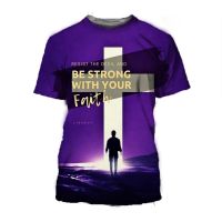 เสื้อยืดผู้ชายพิมพ์ลาย Jesus 3D แขนสั้นสีดำและสีขาวสำหรับฤดูร้อนกางเขนคริสเตียนของผู้ชาย