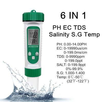 【Worth-Buy】 6 In 1 PH Meter EC TDS ความเค็ม S.G Temp ความแม่นยำสูง P Robe การทดสอบคุณภาพน้ำ Acidometer สำหรับดื่มห้องปฏิบัติการพิพิธภัณฑ์สัตว์น้ำ