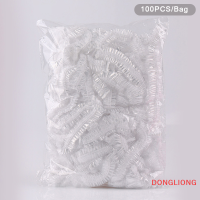 DONGLIONG หมวกอาบน้ำแบบใช้แล้วทิ้ง100ชิ้น เซ็ตหมวกคลุมผมแบบยืดหยุ่นสำหรับผู้หญิงสำหรับสปาร้านเสริมสวยโรงแรมสีชมพูกันน้ำ