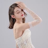 ✤✎ New Wedding Dress Mesh Long Imitation Pearl Gloves