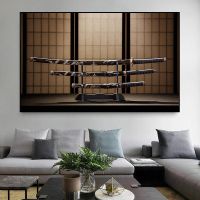 2023ↂ☁ Japanese-style Samurai Sword Canvas Painting Wall Art Katana Arms Wall Pictures Posters and Prints for Living Room Decor Cuadros