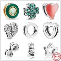 S925 Silver Reflections Clip Beads Charms Round Crystal Crown Heart Four Clover Star Beads Fit Original Pandora Women Bracelet