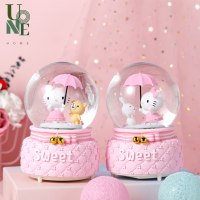 UoneHome พร้อมส่ง ♥ H118 กล่องดนตรีลูกแก้วคิตตี้ เกล็ดกิมะลอยได้ เรืองแสง ของขวัญวันเกิด♥ มีบริการรับห่อของขวัญ การ์ดแถม♥