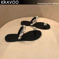 KRAVOO Women Shoes Rhinestone Pearl Thong Slippers Womens Flip Flops Luxury Sandals Fashion Sandal Beach Slipper Summer 2023