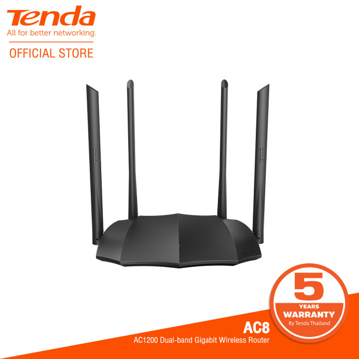 tenda-ac8-ac1200-dual-band-gigabit-wireless-router-2-4ghz-300mbps-5ghz-ประกันศูนย์ไทย-5ปี