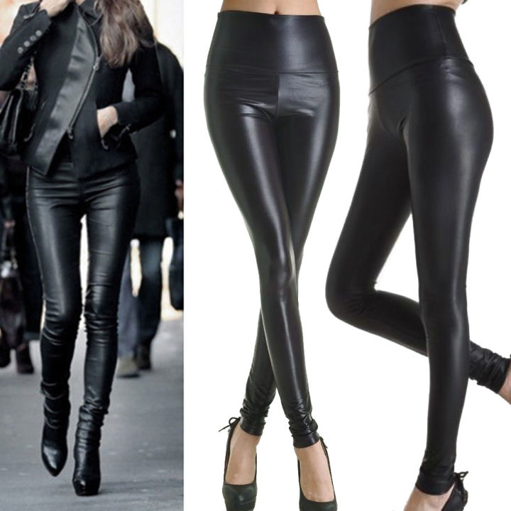 2023 new Women PU Leather Pants Stretch High Waist Pencil Pants Solid ...