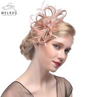 （Explosion umbrella） WELROG Fascinator หมวกผู้หญิงขนนกริบบิ้น Sinamay ค๊อกเทลหมวกแต่งงานเจ้าสาวคริสตจักรหมวกสุภาพสตรี Fedora หมวก H Eadwear พรรค