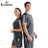 Lansboter เสื้อยืดและกางเกงขาสั้นผู้ชายใหม่ชุดกีฬาลำลองกางเกงขาสั้นระบายอากาศกีฬาและฟิตเนสเสื้อยืดและกางเกงขาสั้น