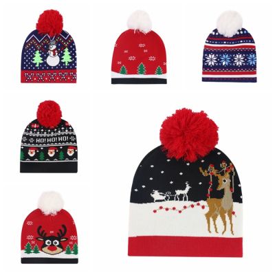 Men 39;s and women 39;s autumn and winter warm up belt cover head decoration Christmas knitted Jacquard hat Z 61
