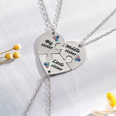 【CW】3 Pieces-set Best Friend Friendship Necklace Big Mid Lil Sis Metal Chain BFF Heart-shaped Pendant Girls Fashion Jewelry Gifts