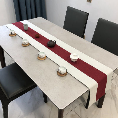 เสื่อชาเซนธงตารางแบบหนาสไตล์จีนใหม่ผ้าศิลปะทำจากผ้าลายทางยาวตู้วางทีวีโต๊ะชา