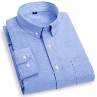 Men Oxford Casual Shirt Button-down Collar Long Sleeve Work Solid Color High Quality Soft Regular Fit Thick Leisure Shirt