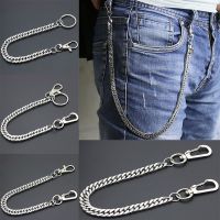 Long Metal Wallet Chain Leash Pant Jean Keychain Ring Clip Men 39;s Hip Hop Flat Stainless Steel Necklace Jewelry