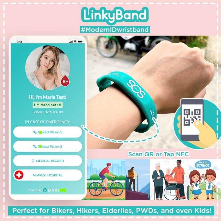 New 2023 LinkyBand - NFC QR Code Wristband SOS Rescue ID Biker Hiker ...