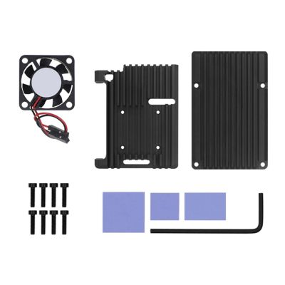 Aluminum Case for Raspberry Pi 4B Heatsink with Cooling Fan+Thermal Pad for RPI 4B Development Board Protective Shell