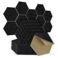 12 Pack Acoustic Panels Self-Adhesive Hexagon Acoustic Panels แผงผนังกันเสียงลดเสียงสะท้อนเสียงรบกวนสีดำ