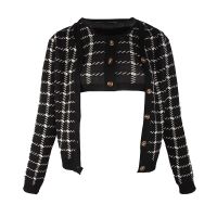 Suit Female Plaid Single-Breasted Cardigan Long Sleeve Thin Sweater