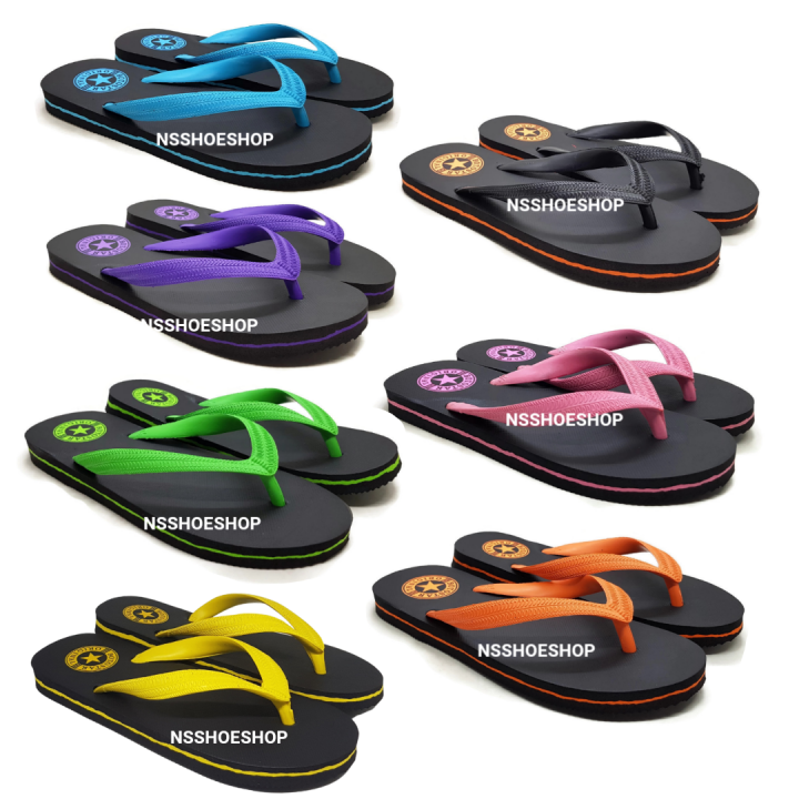nsshoeshop-รองเท้าแตะฟองน้ำ-boto-รองเท้าแตะแบบหนีบ-พื้นดำ-หูสี-รองเท้าฟองน้ำ