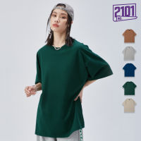 270 คอตตอนแท้หวีหนักกรัม T เสื้อเชิ้ตทรงหลวม Morandi สีทึบรุ่นพื้นฐาน oversize แขนสั้นคอกลมไหล่ตก ~