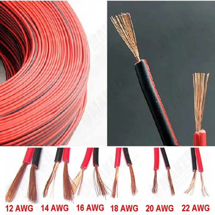 16 18 20 22AWG 2pin Electrical Copper Rubber LED Wire Cable Red Black