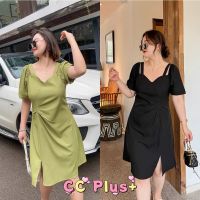 CiCi Plus+(1102)Plussize dress เดรสสั้นสายเดี่ยวมีแขน ดีเทลผ่าปลายข้างเล็กๆ สาวพลัสไซส์สไตล์เกาหลี