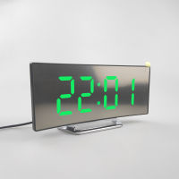 Hot Large Screen LED Curved Surface Mirror Alarm Clock Silent Table Digital Clock Power Saving Data Storage Desk Home Decoration