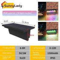 SunnyLady โคมไฟผนังรั้วบันไดสวนกลางแจ้ง2ชิ้น Lampu Tenaga Surya 3000K/6000K มุมกว้าง120องศา