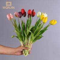 【DT】 hot  WQNJIN New Product 5 Bundles of Soft Silicone Feel Tulip Simulation Flowers Desktop Decoration Simulation 5 Tulip Bouquets