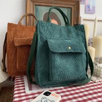 Corduroy Shoulder Bag Women Vintage Shopping Bags Zipper Girls Student Bookbag Handbags Casual Tote with Outside Pocket Handbag