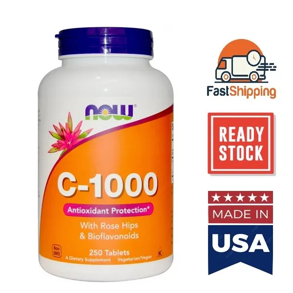 ⭐Ready Stocks⭐ 100% Vegetarian, Vitamin C-1000 with Rose Hips & Bioflavonoids, 250 Tablets