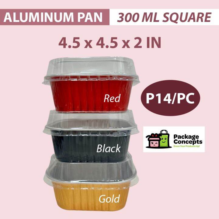 [10 PCS] 300 ML Square Aluminum Pan With Lid Colored Microwavable