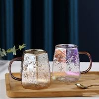 Japanese INS Snowflake Relief Glass Cup Heat Resistant Coffee Mug With Handle Breakfast Milk Latte Juice Cup Creative Drinkware